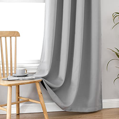 100% Blackout Curtains for Bedroom 90 Inches Long 2 Panels Set (52"W x 90"L (Pack of 2) / Light Grey)