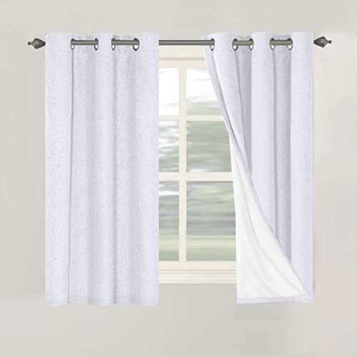 Primitive Linen Curtains 100% Blackout Curtain Drapes Burlap Curtains with White Thermal Insulated Liner (Bright White / 42"W x 54"L (Pack of 2))