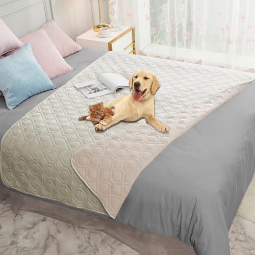 Waterproof Dog Bed Cover Pet Blanket for Furniture Bed Couch Sofa Reversible (52x82 Inch (Pack of 1) / Cream+babypink)