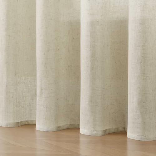 Linen Curtains 96 Inch Length 2 Panel Sets (Beige / 100"W x 96"L (Pack of 2))