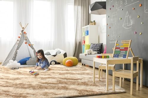 Super Soft Shaggy Rugs Fluffy Carpets (5' x 8' (Rectangular) / Light Tan Brown)