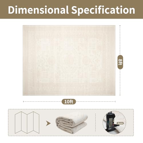 8x10 Retro Washable Area Rugs for Living Room (8' x 10' (Rectangular) / Light Brown-pale Yellow-white)
