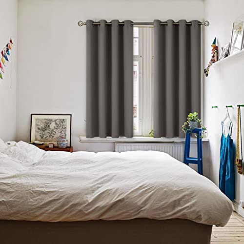 Grey Blackout Curtains for Bedroom 54 Inch Long (Grey / 46"W x 54"L (Pack of 2))