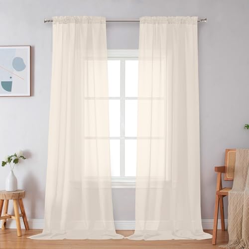 Cream Sheer Curtains 96 Inches Long 2 Panels (Cream / 42"W x 96"L (Pack of 2))