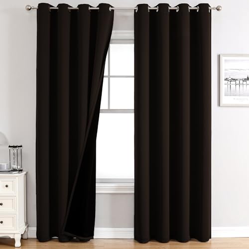 100% Blackout Curtains for Bedroom 95 Inches Long 2 Panels Set (52"W x 95"L (Pack of 2) / Brown)