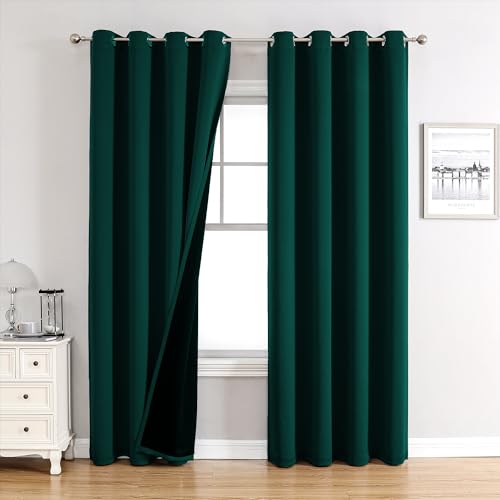 100% Blackout Curtains for Bedroom 80 Inches Long 2 Panels Set (52"W x 80"L (Pack of 2) / Forest Green)