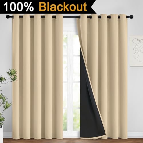 Beige 100% Blackout Curtains 84 Inches Long for Bedroom 62" Wide (62"W x 84"L (Pack of 2) / Beige)