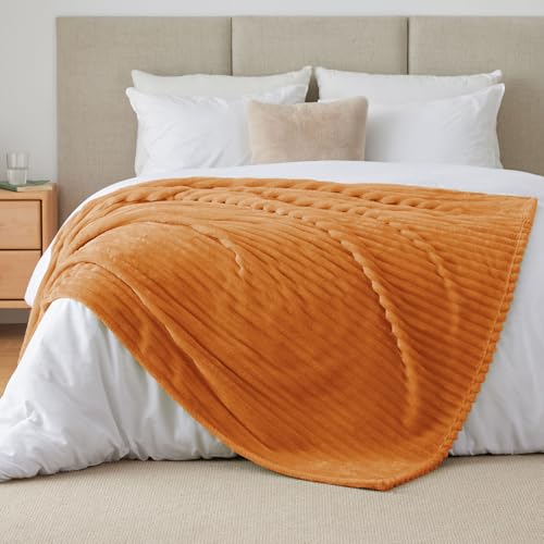 Ribbed Fleece Fall Twin Blanket (Burnt Orange / Twin(60"x80"))