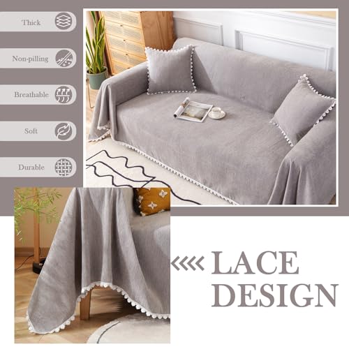 Couch Cover for Dogs Grey Sectional Couch Covers for 3 Cushion Couch Sofa Flower Lace Sofa Covers Machine Washable Easy Install Futon L Shaped Couch Cushion Covers for Cat Kids (71" x 134" / Daisy:grey)
