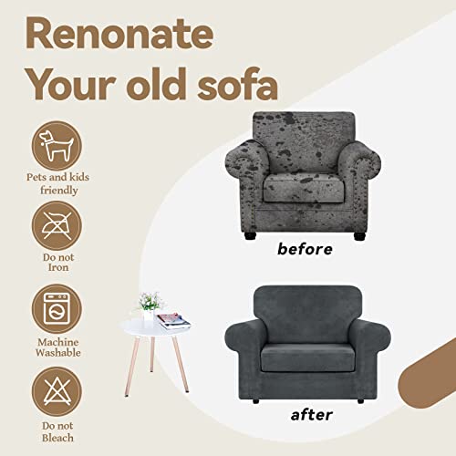 Velvet Stretch 2 Pieces Chair Sofa Slipcovers Washable (Small / Dark Grey)