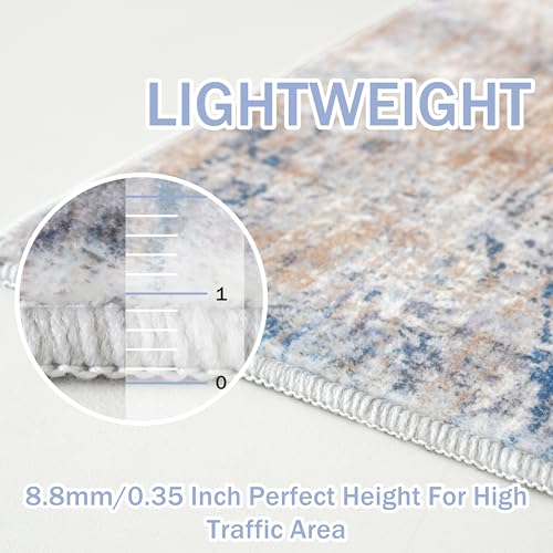 Abstract Runner Rug 2x7 Ft Washable Runners for Hallways (Blue/Rust/White / 2' x 7' (Rectangular))