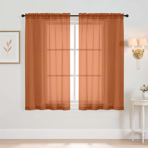 Orange Window Sheer Curtains 45 Inches Length (42"W x 45"L (Pack of 2) / Orange)