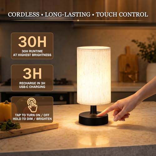 Cordless Table Lamp Rechargeable Small (Beige - Black / 2 Pack - 10in)