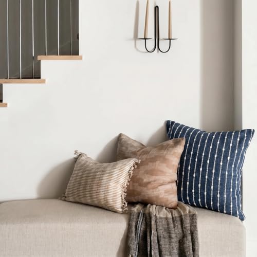 Decorative Striped Boucle Throw Pillow Covers 18x18 Dark Blue (18" x 18" (Pack of 2) / Blue Ashes)