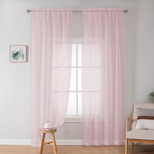 OWEINE Sheer Curtains 90 Inches Long 2 Panels Set (Blush / 42"W x 90"L (Pack of 2))
