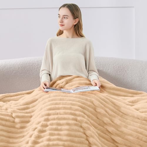 Ribbed Fleece Throw Blanket for Couch (Blush Sand / Throw(50"x60"))