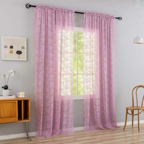 Vintage Lace Curtains 84 Inches Long (Lilac / 52"W x 84"L (Pack of 2))