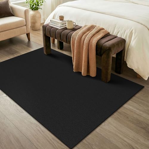 Washable Area Rug 4x6 ft Non Slip Rubber Backed Living Room Rugs Braided Woven Cotton Kitchen Rugs Indoor Entryway Rug Floor Carpet for Dining Living Room Bedroom (Black/Dark Grey / 4' x 6' (Rectangular))