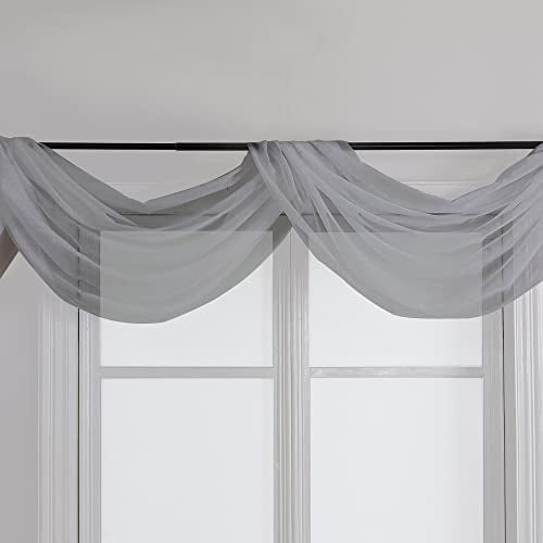 Charcoal Grey Sheer Scarf Valances for Windows 216 Inch Extra Long (Charcoal Grey / 42"W x 216"L (Pack of 2))