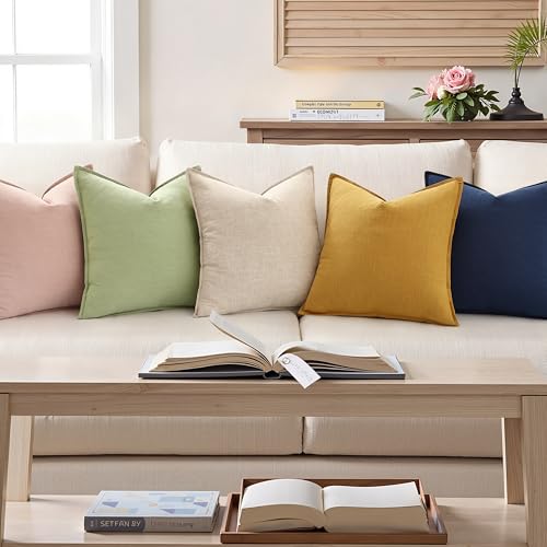 Fall Pink Linen Throw Pillow Covers 24x24 Set of 2 (Pink / 24" x 24" (Pack of 2))