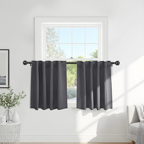 Short Curtains Half Window Curtains for Bedroom (Grey / 34"W x 24"L (Pack of 2))