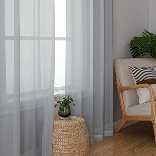 Living Room Light Grey Sheer Curtains 72 Inch Long 2 Panels (Light Grey / 40"W x 72"L (Pack of 2))