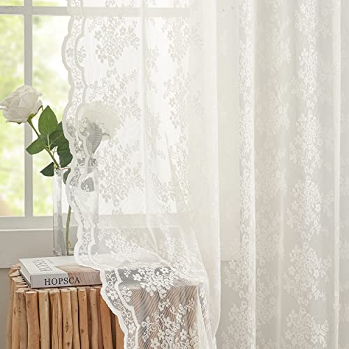 Vintage Lace Curtains 63 Inches Length (Ivory / 52"W x 63"L (Pack of 2))
