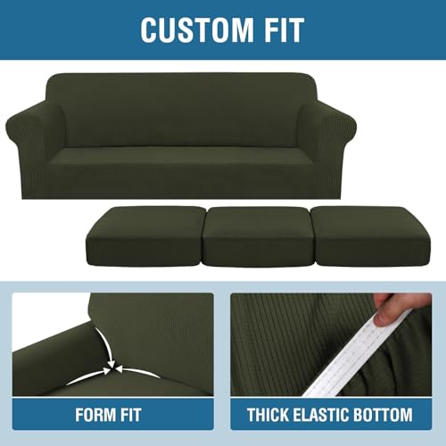 4 Piece Stretch Sofa Covers for 3 Cushion Couch Furniture Slipcovers for Living Room (X-Large / Olive)