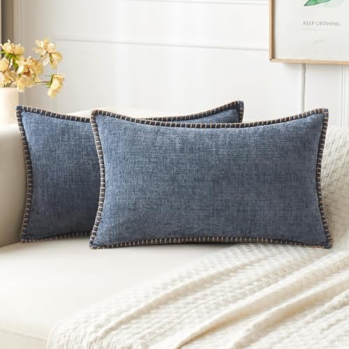 Decorative Lumbar Throw Pillow Covers 12x20 in Dark Grey Blue 2 Pack (Dark Grey Blue / 20" x 12" (Pack of 2))