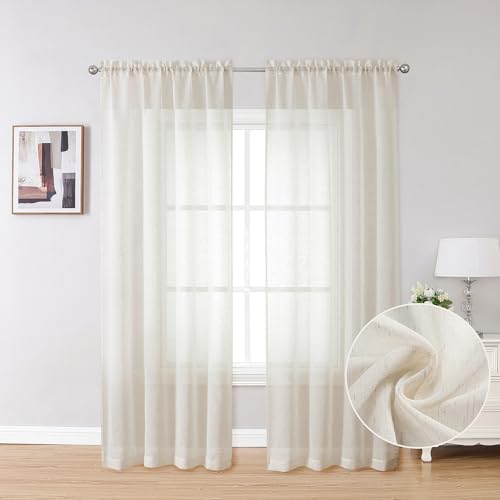 Natural Linen Textured Sheer Curtains 84 inches Length 2 Panels Set (Natural / 40"W x 84"L (Pack of 2))
