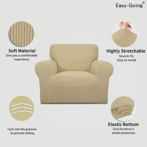 Stretch Chair Slipcover with Arm Washable Beige (Small Chair / Beige)