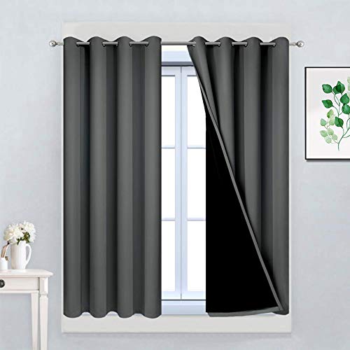 Dark Grey 100% Blackout Curtains 45 Inches Long 52" Wide 2 Panels (52"W x 45"L (Pack of 2) / Dark Grey)
