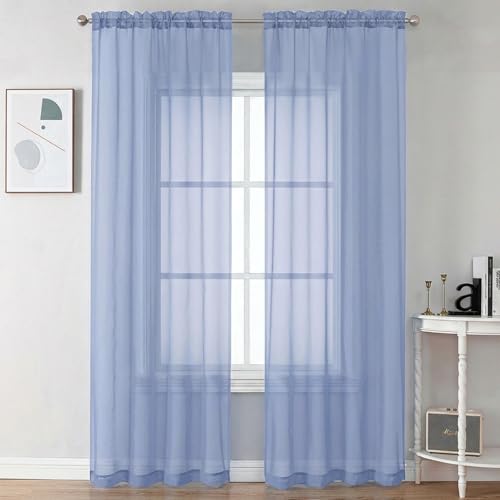 Sheer Curtains 90 inches Long 2 Panels (Denim Blue / 42"W x 90"L (Pack of 2))