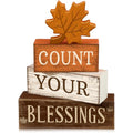 4 Pcs Fall Table Decoration Rustic Maple Leaf Stacked Wooden Blocks (Count Your Blessings)