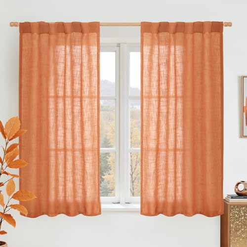 54 Inch Semi Sheer Window Linen Curtains (Burnt Orange / 34"W x 54"L (Pack of 2))