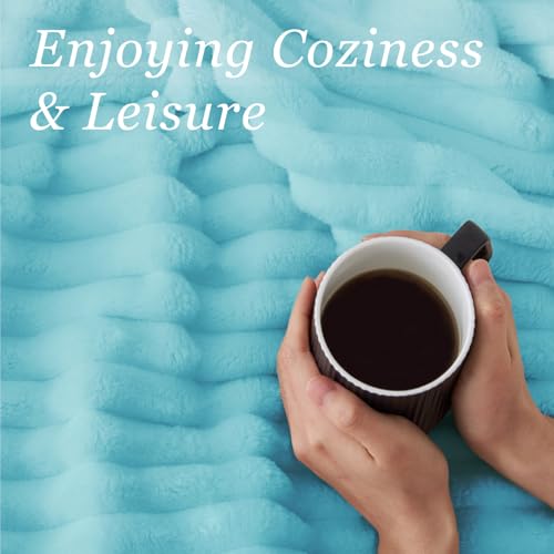 Ribbed Fleece Throw Blanket for Couch (Sky Blue / Throw(50"x60"))