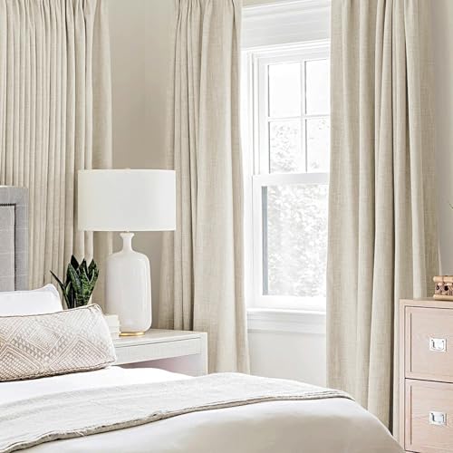 100% Blackout Linen Curtains for Bedroom 52x54 Inches Cream (Cream / 52"W x 54"L (Pack of 2))