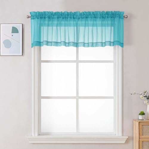 Turquoise Sheer Valances for Windows (Turquoise / 42"W x 16"L (Pack of 2))