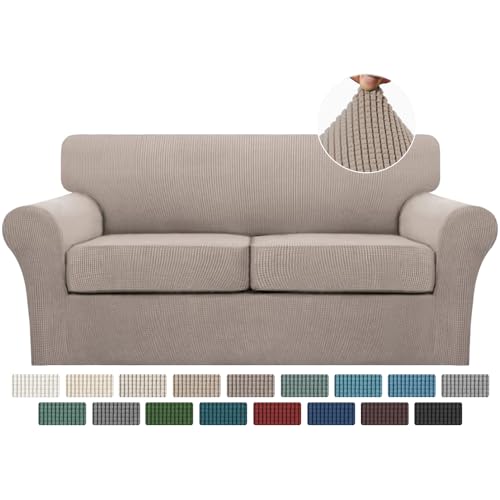 3 Piece Sofa Covers for 2 Cushion Couch Sofa Slipcover Soft Couch Cover for Dogs (Sofa (2 Cushion) / Sand)