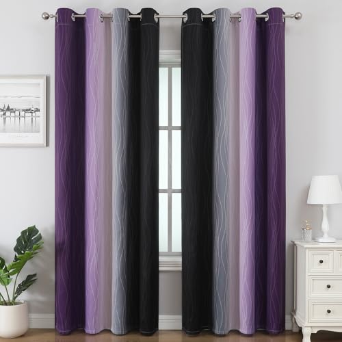 Black and Purple Ombre Blackout Curtains 102 Inch Length (Black and Purple / 52"W x 102"L (Pack of 2))