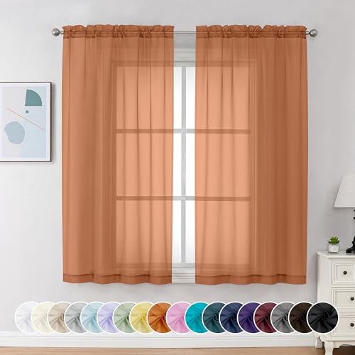 Sheer Curtains 63 Inch Length 2 Panels (Orange / 42"W x 63"L (Pack of 2))