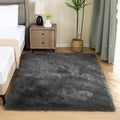 4x6 Shag Dark Grey Faux Fur Sheepskin Rug Bedside Plush Rugs Washable Fluffy Rug for Bedroom Dorm Luxury Home Décor (4' x 6' (Rectangular) / Dark Grey)