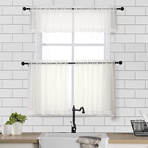 Sheer Curtains Tiers 2 Pieces Set (Ivory / 42"W x 24"L (Pack of 2))