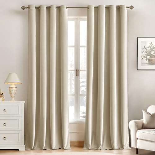 Velvet Curtains Beige 52 x 90 Inch Length Set of 2 (Beige / 52"W x 90"L (Pack of 2))