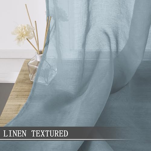 Short Sheer Curtains Linen Textured Living Room Curtain Sheers Light Filtering Rod Pocket Voile Curtains for Bedroom (42"W x 45"L (Pack of 2) / Dusty Blue)