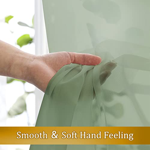 Aiyufneg Small Sheer Tier Curtains Half Kitchen Curtain Sheers Light Filtering Farmhouse Window Panels Rod Pocket Voile Short Curtain for Bathroom (40"W x 24"L (Pack of 2) / Sage Green)