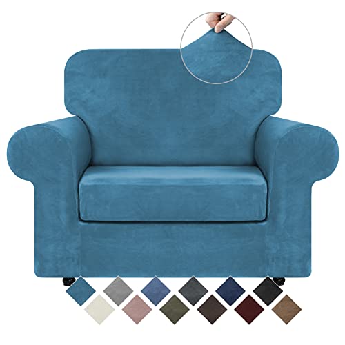 Velvet Stretch 2 Pieces Chair Sofa Slipcovers Washable (Small / Peacock Blue)