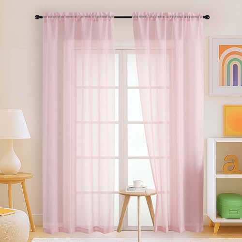 Blush Pink Sheer Curtains 84 Inches Long 2 Panels (42"W x 84"L (Pack of 2) / Blush Pink)
