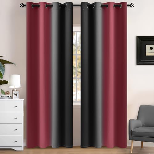 Burgundy Black Ombre Curtains 52x84 Inche Long 2 (52"W x 84"L (Pack of 2) / Burgundy and Black)