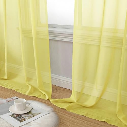 Lemon Sheer Curtains 84 Inches Long 2 Panels Set for Living Room (42"W x 84"L (Pack of 2) / Lemon)